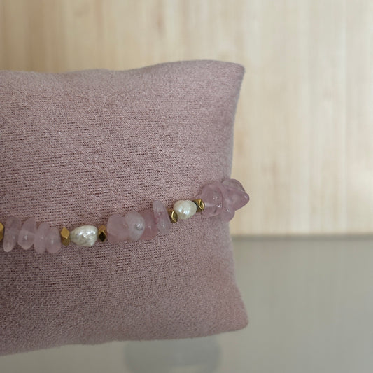 Bracelet Tinos - Perles naturelles et quartz rose