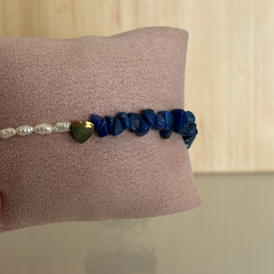 Bracelet Nafplio - Lapis lazuli, perles & cœur doré