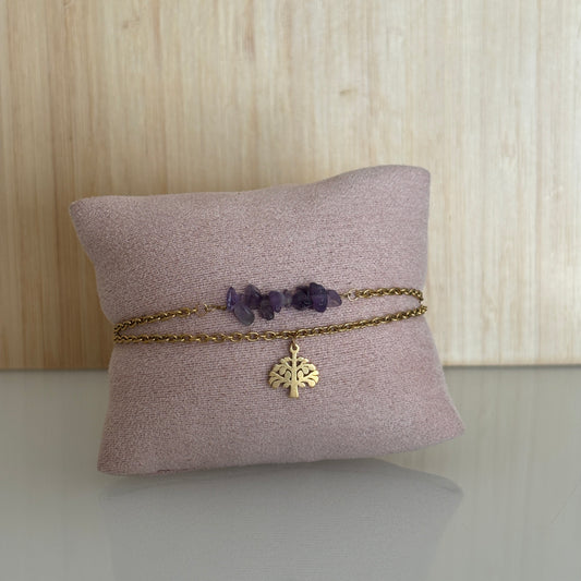 Bracelet Kyoto – Double rang améthyste & arbre de vie