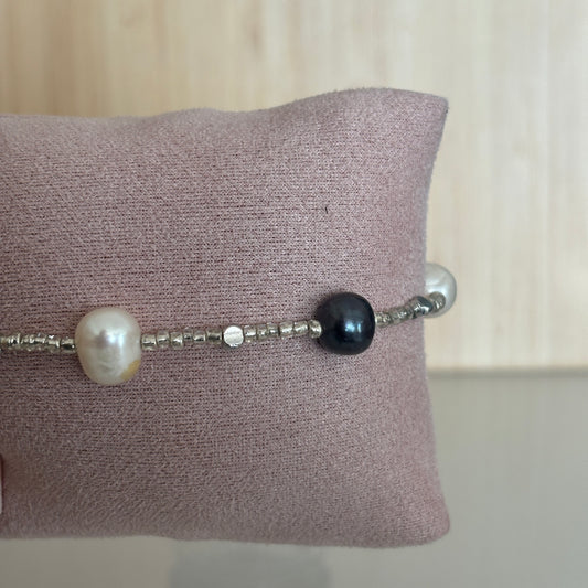 Bracelet Perth - Argenté, perles de verre & grosses perles de culture