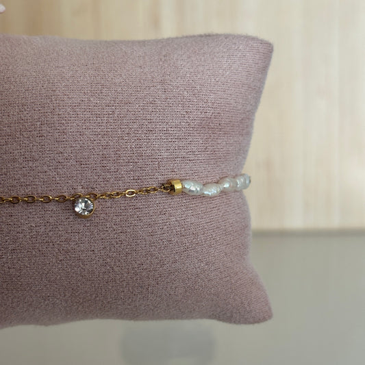 Bracelet Tripoli – Perles, chaîne acier inoxydable & pampille zircon