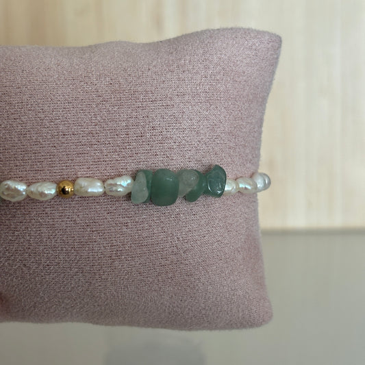 Bracelet Valencia - Perles blanches, aigue-marine & acier doré