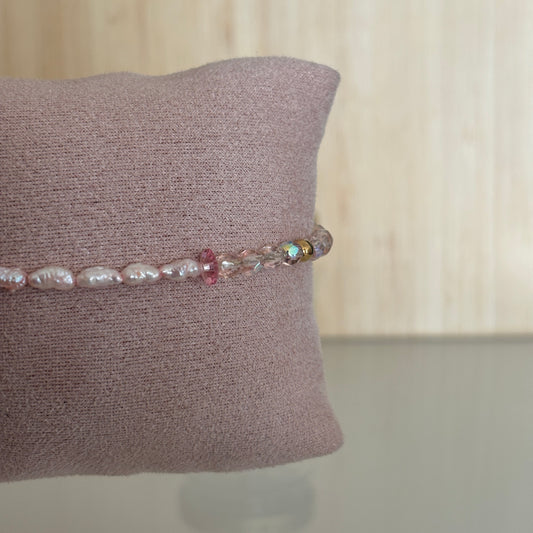 Bracelet Antibes - Perles de culture roses & fleurs Swarovski