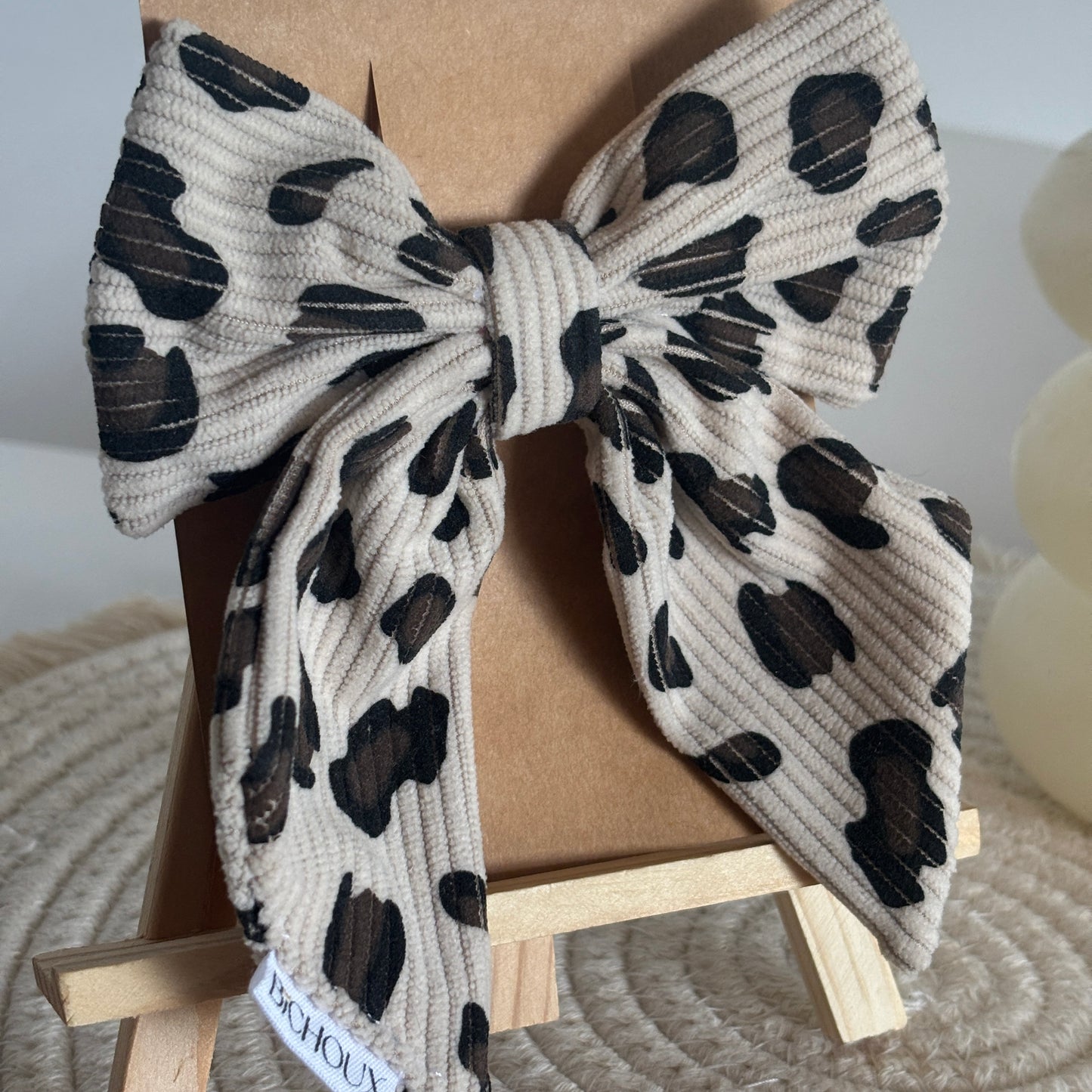 Barrette Noé en velours côtelé léopard
