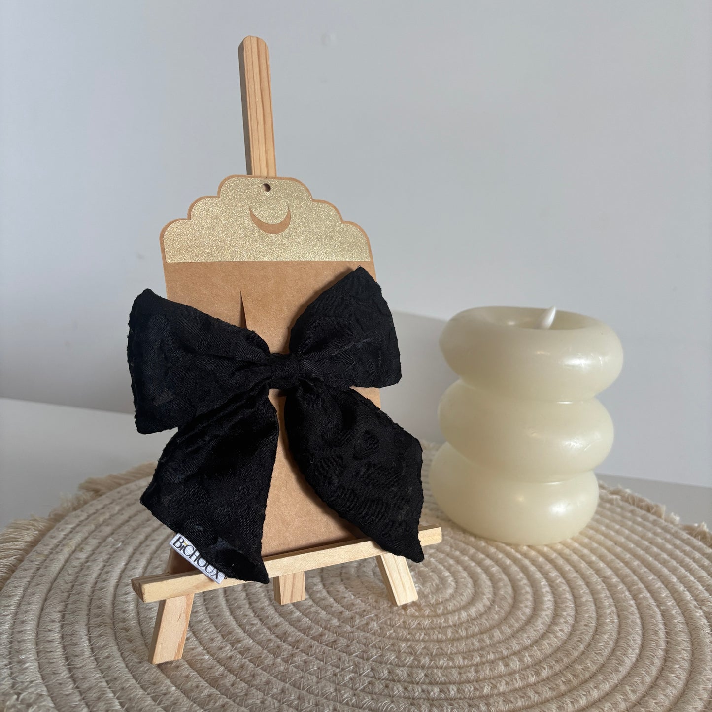 Barrette Nœud Ursula – Tissu noir léopard