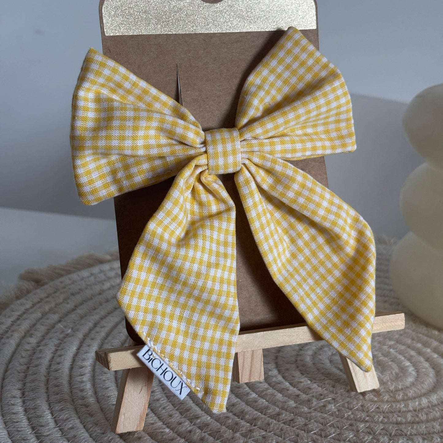 Barrette Nœud Izza – Tissu vichy jaune