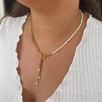 Collier Lisbonne – Perles de culture & acier doré fait main