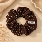 Chouchou Odette - Coton marron chocolat à pois blancs