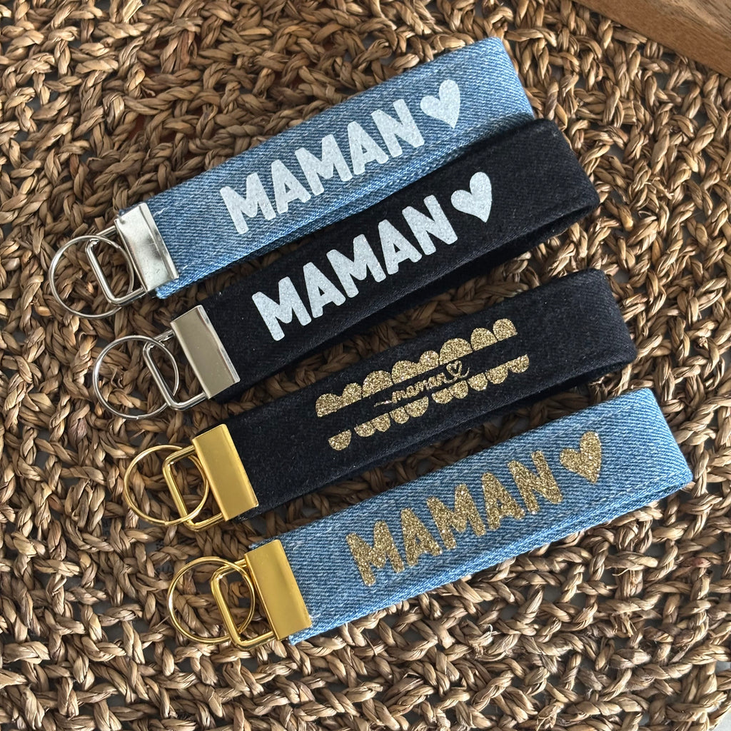Porte-clés en jean - Personnalisable avec finitions argentées ou dorées