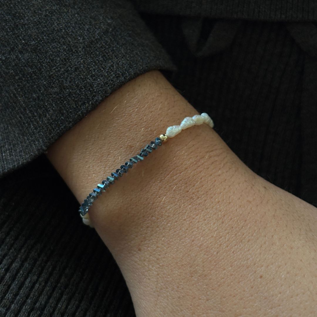 Bracelet Élastique Prague - Perles de Culture & perles de verre Asymétrique Bleu