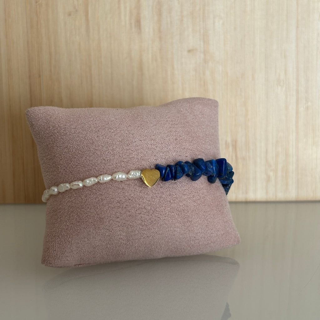 Bracelet Nafplio - Lapis lazuli, perles & cœur doré