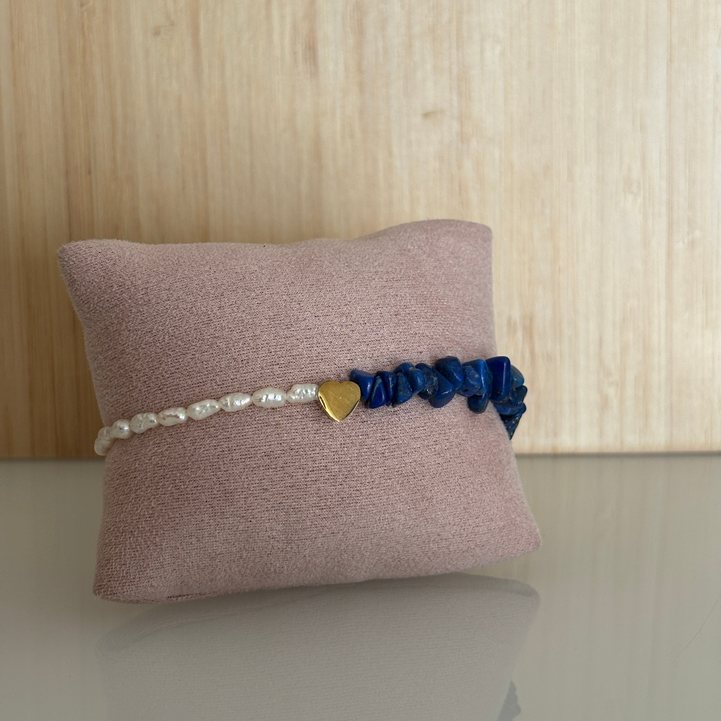 Bracelet Nafplio - Lapis lazuli, perles & cœur doré