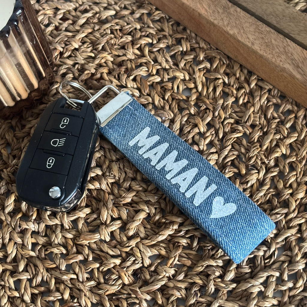 Porte-clés en jean - Personnalisable avec finitions argentées ou dorées