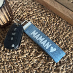 Porte-clés en jean - Personnalisable avec finitions argentées ou dorées