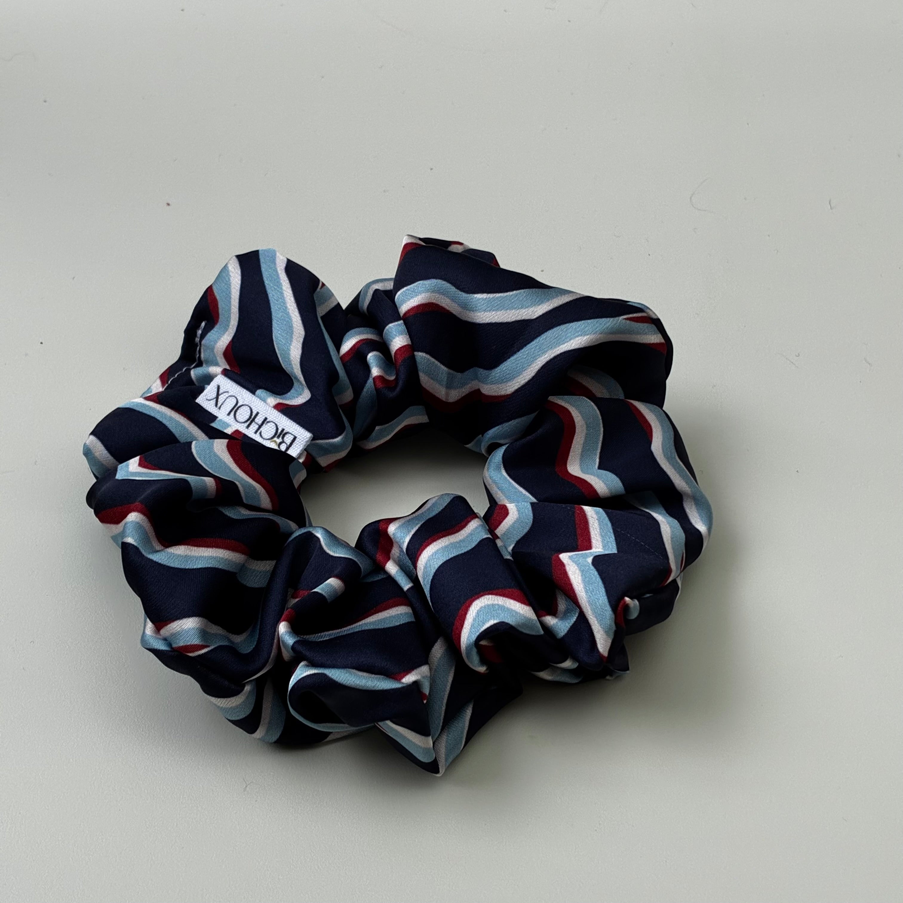 Chouchou cheveux fait main Valentina - Satin bleu blanc rouge