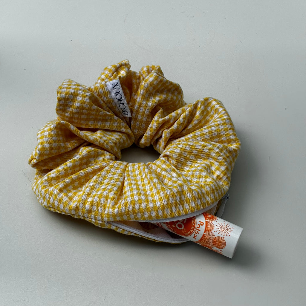 Chouchou cheveux fait main vichy jaune zip - Izza