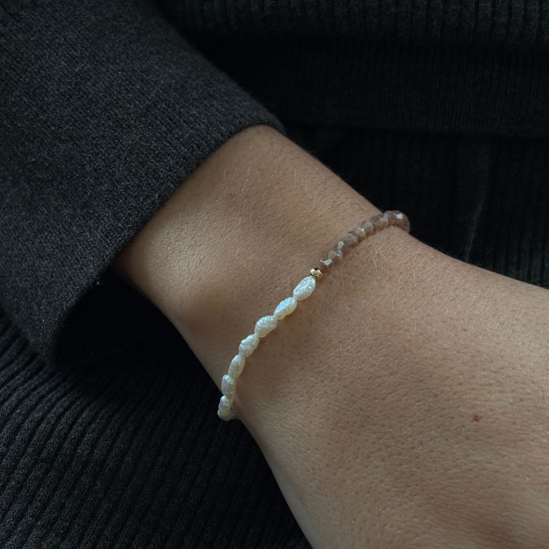 Bracelet Élastique Sydney - Perles de Culture & Verre Marron Clair