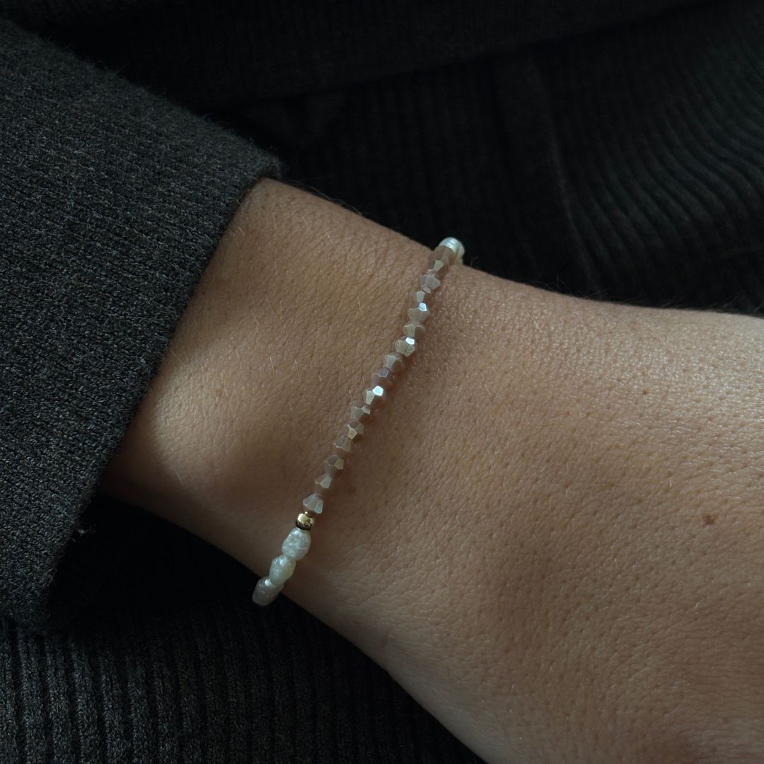 Bracelet Élastique Sydney - Perles de Culture & Verre Marron Clair