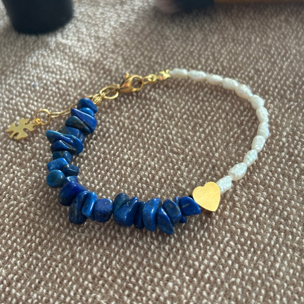 Bracelet Nafplio - Lapis lazuli, perles & cœur doré