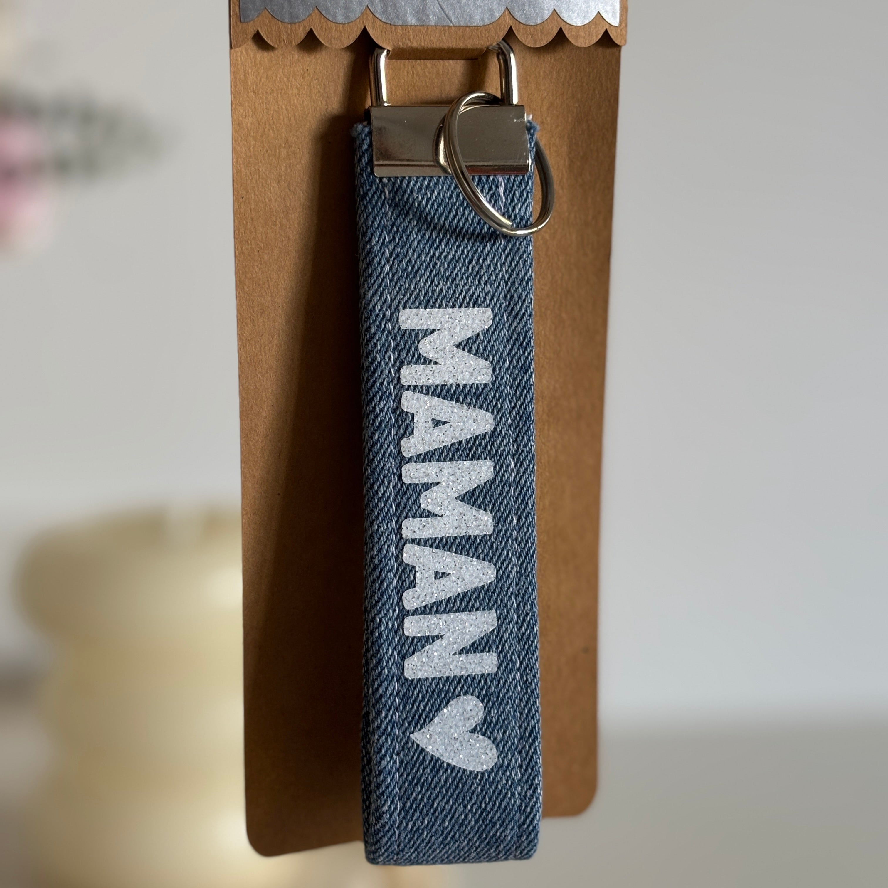 Porte-clés en jean - Personnalisable avec finitions argentées ou dorées