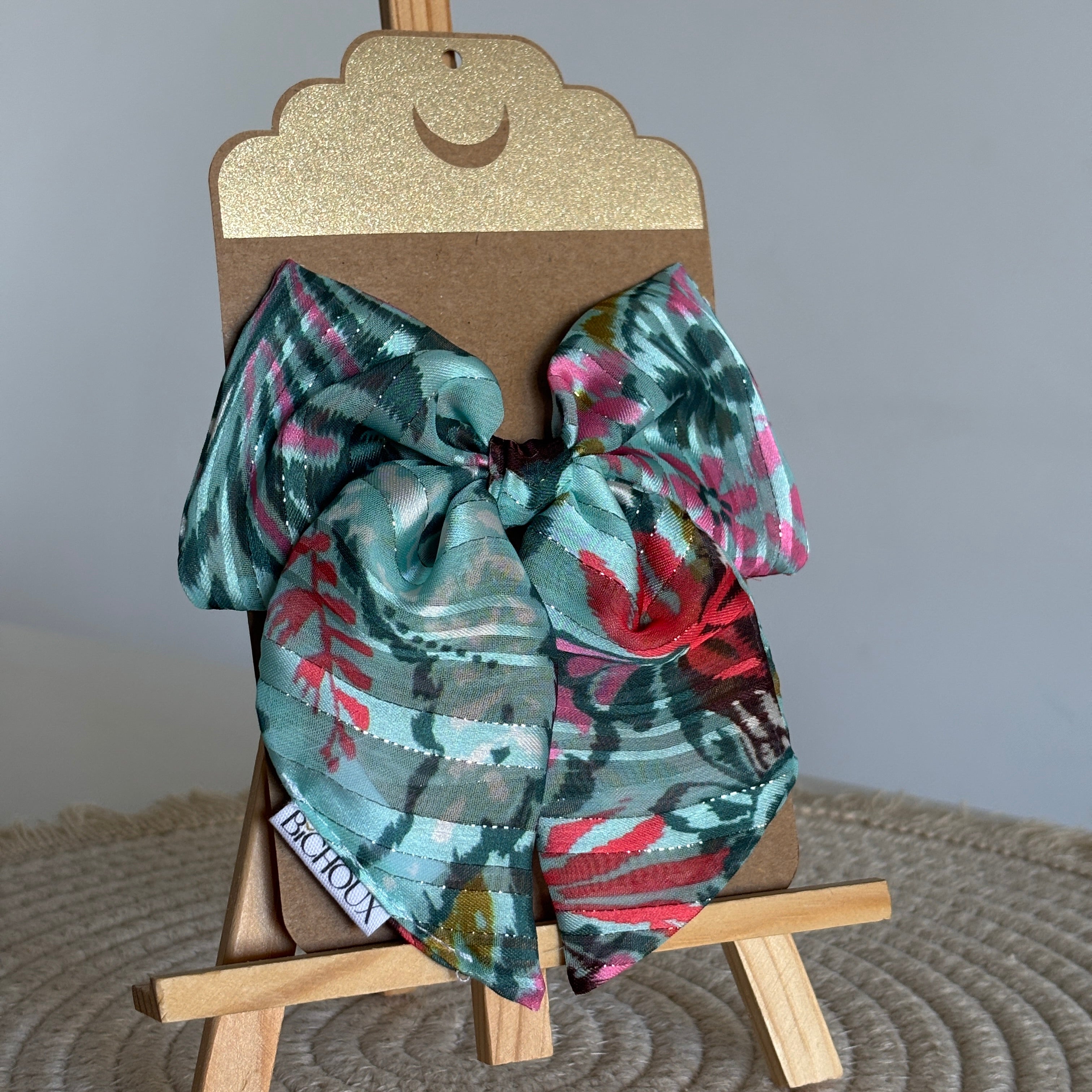 Barrette nœud Salomé - Mousseline bleue & lurex