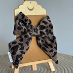 Barrette nœud Léonie - Velours côtelé marron & léopard