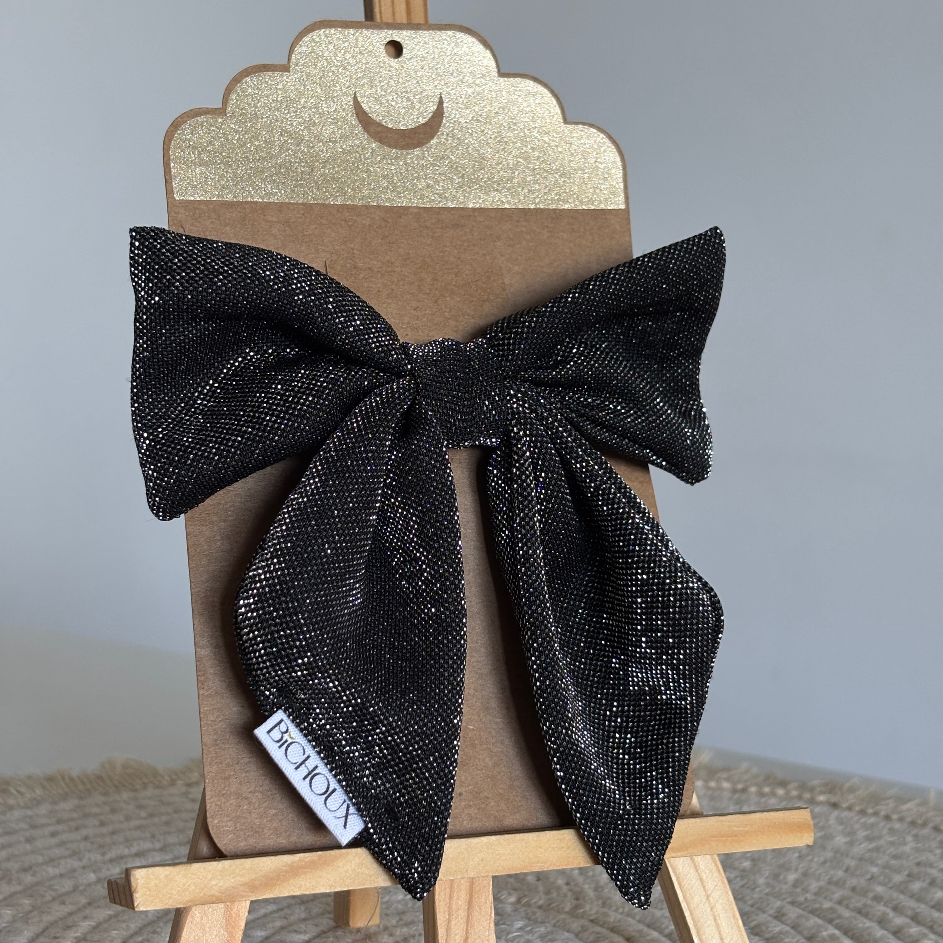 Barrette nœud Nola - Noir & paillettes argentées
