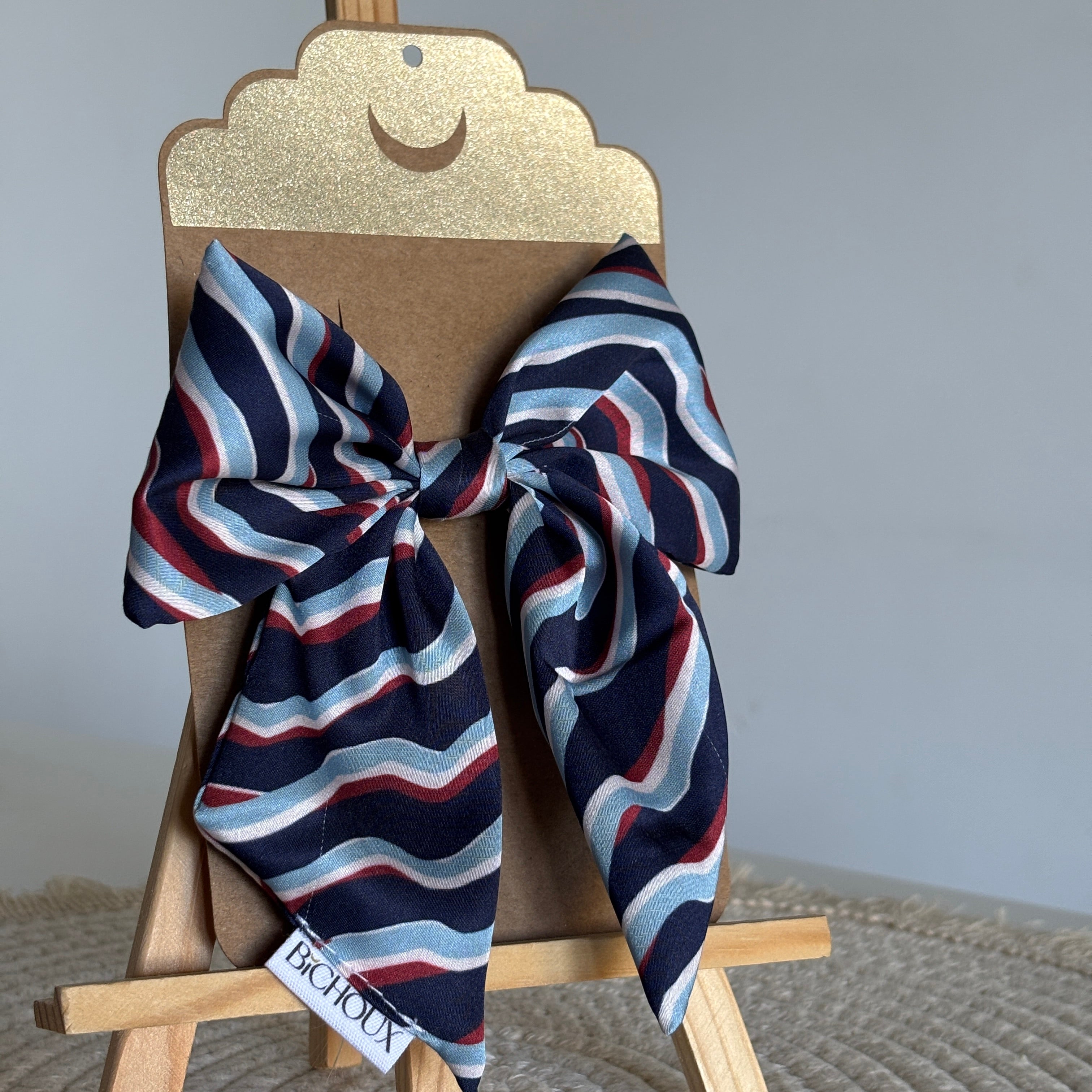 Barrette nœud Valentina - Satin multicolore bleu, rouge & blanc