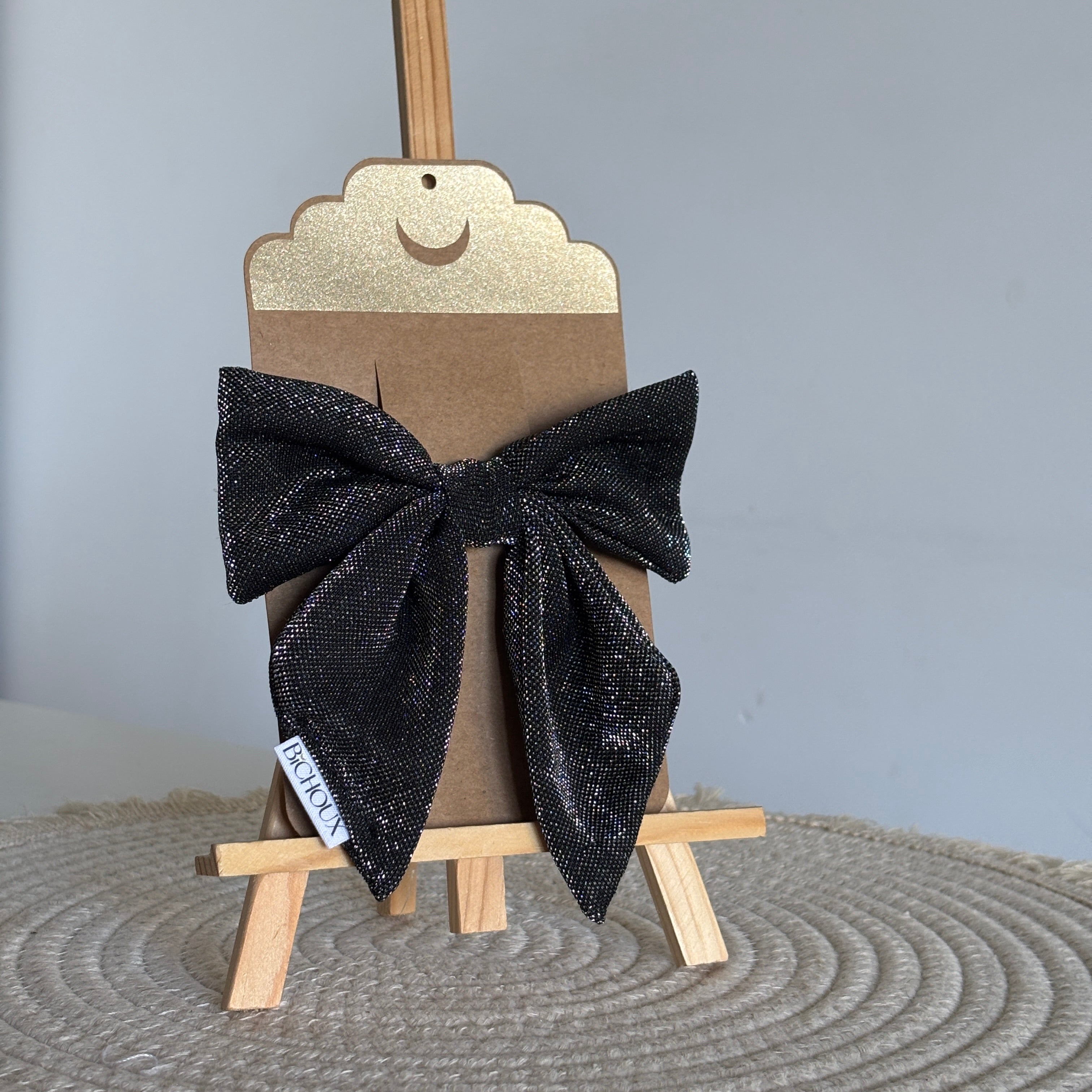 Barrette nœud Nola - Noir & paillettes argentées