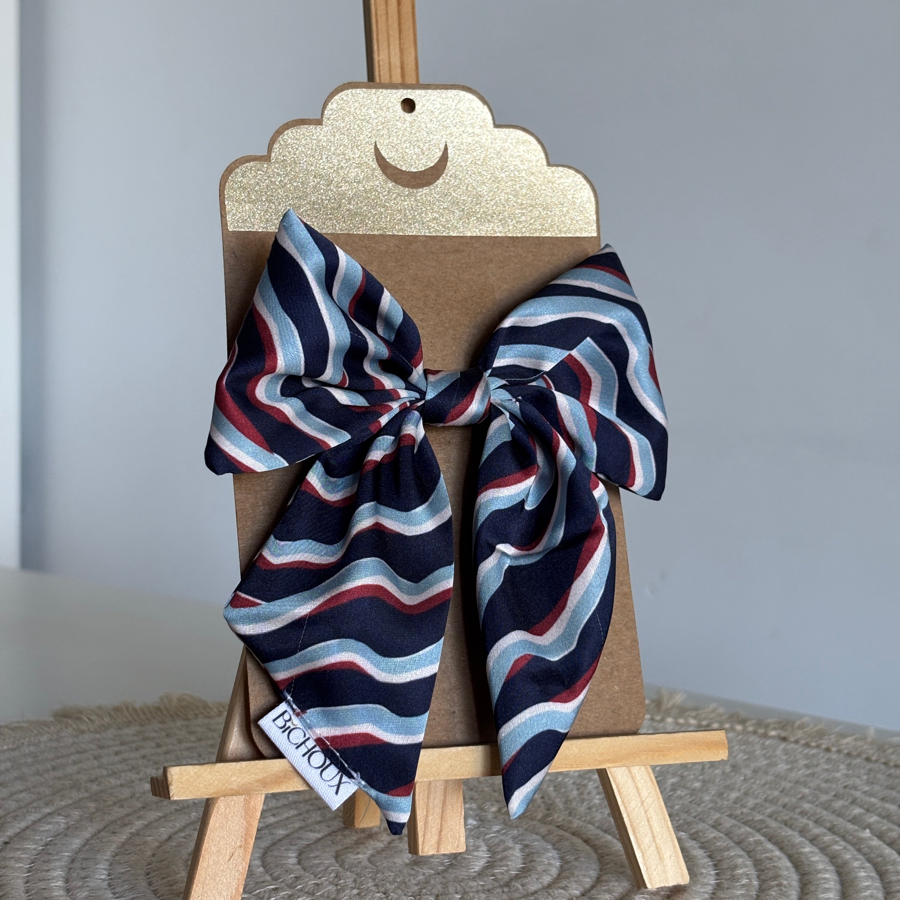 Barrette nœud Valentina - Satin multicolore bleu, rouge & blanc
