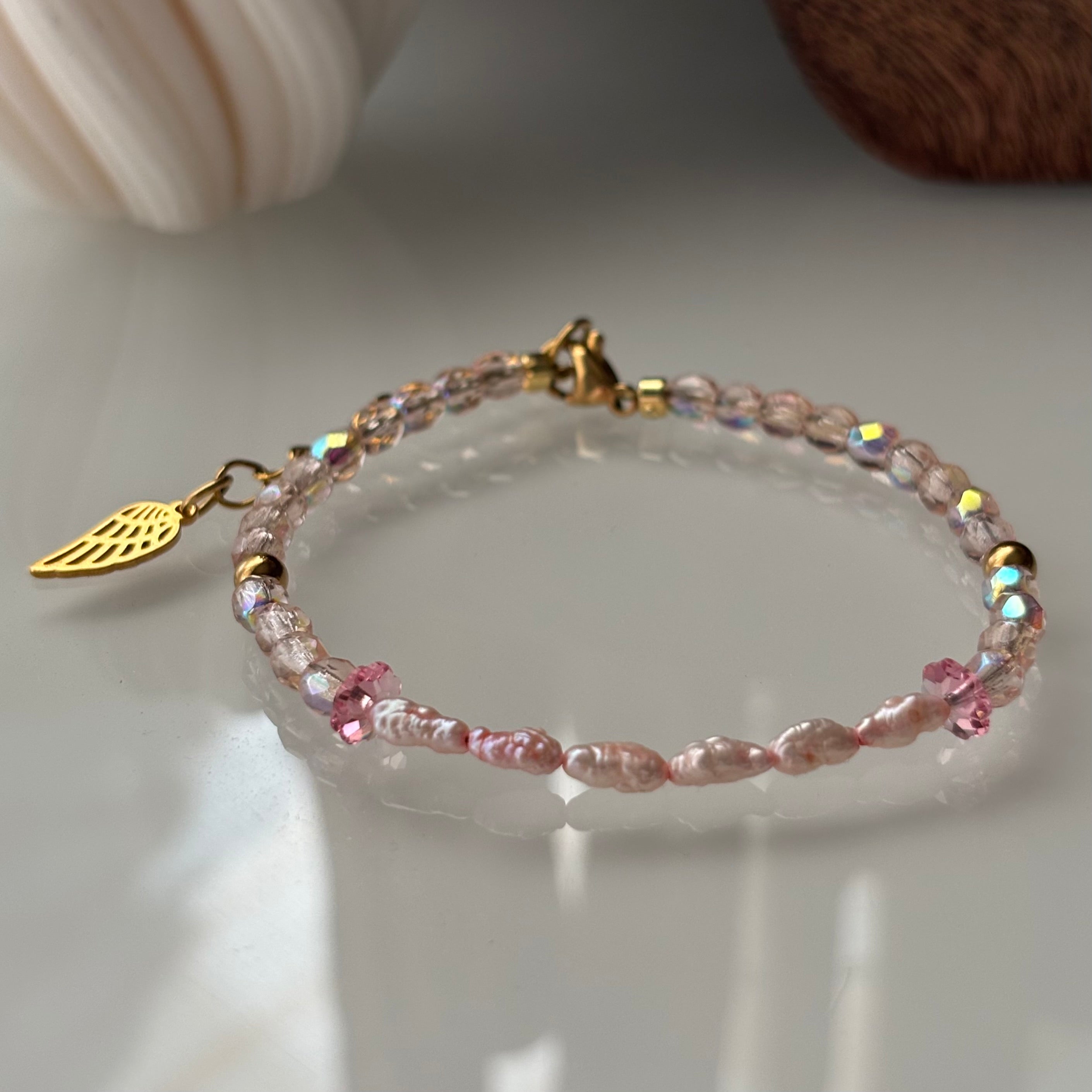 Bracelet Antibes - Perles de culture roses & fleurs Swarovski