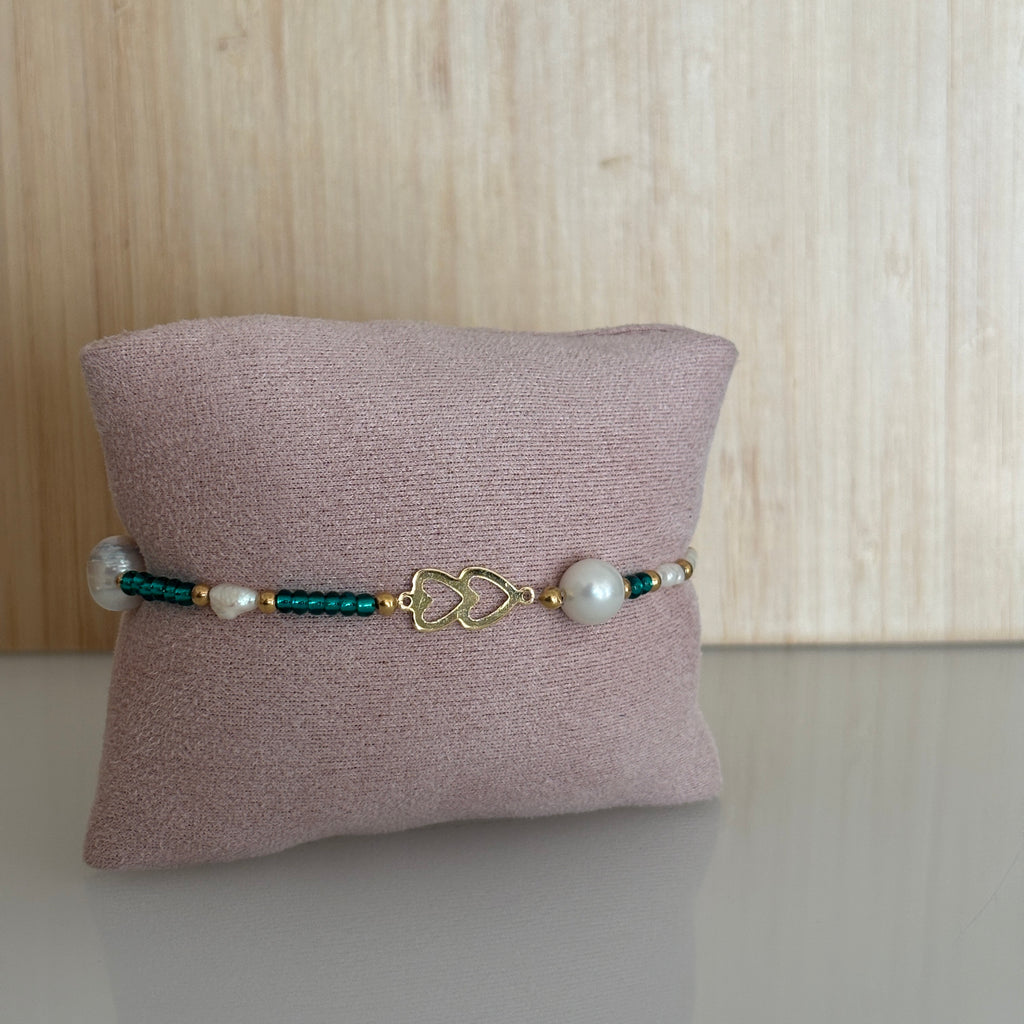Bracelet élastique Cassis - Perles de culture & perles vertes