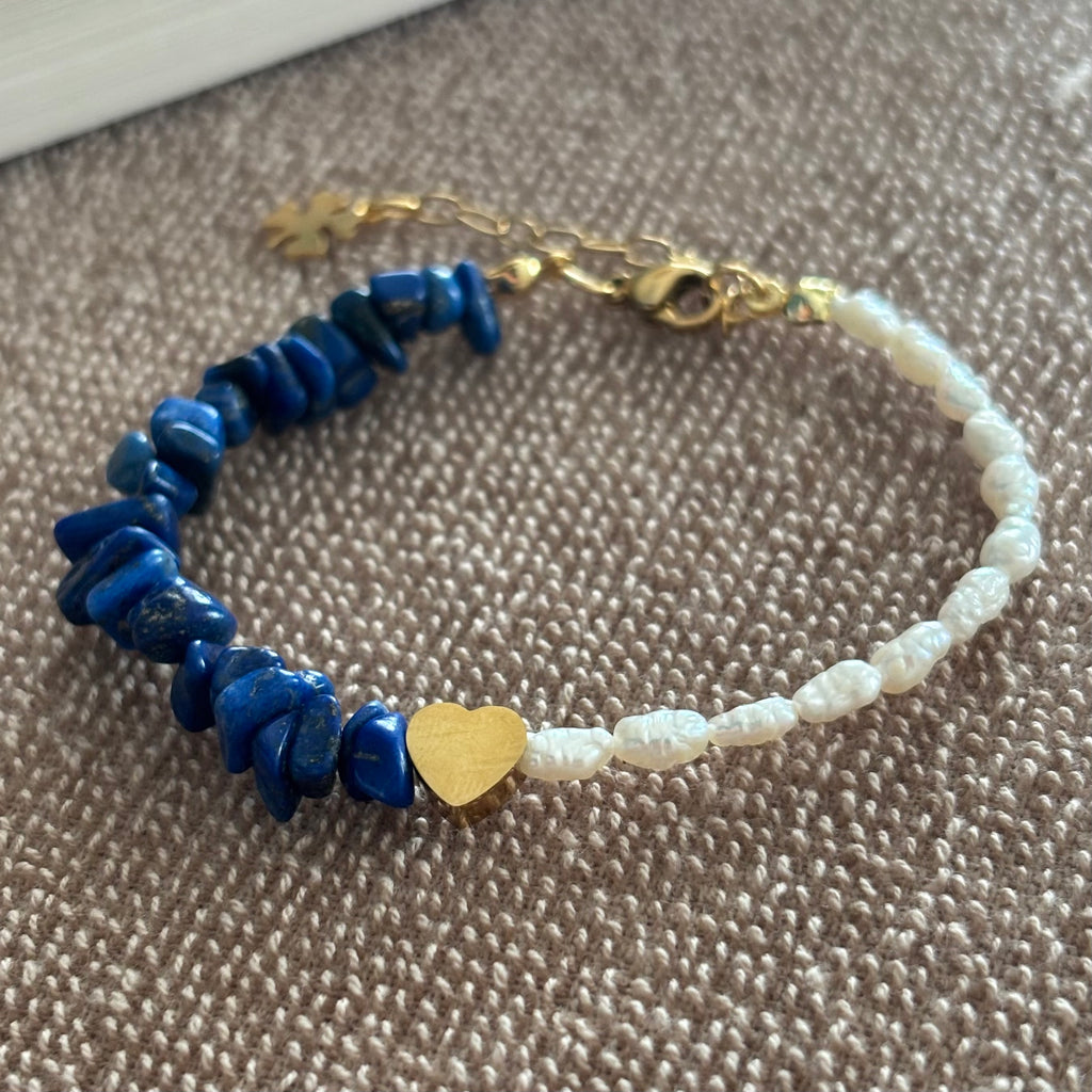 Bracelet Nafplio - Lapis lazuli, perles & cœur doré