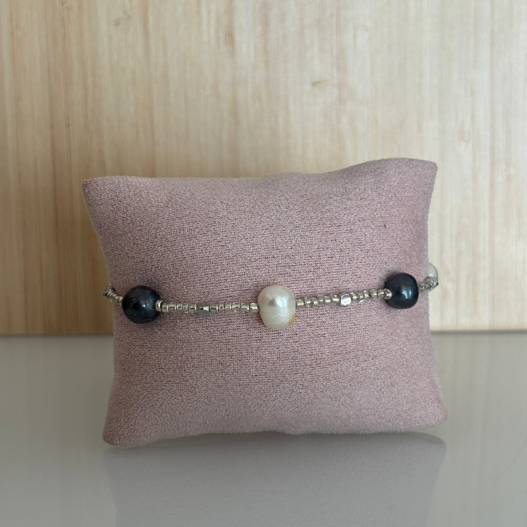 Bracelet Perth - Argenté, perles de verre & grosses perles de culture