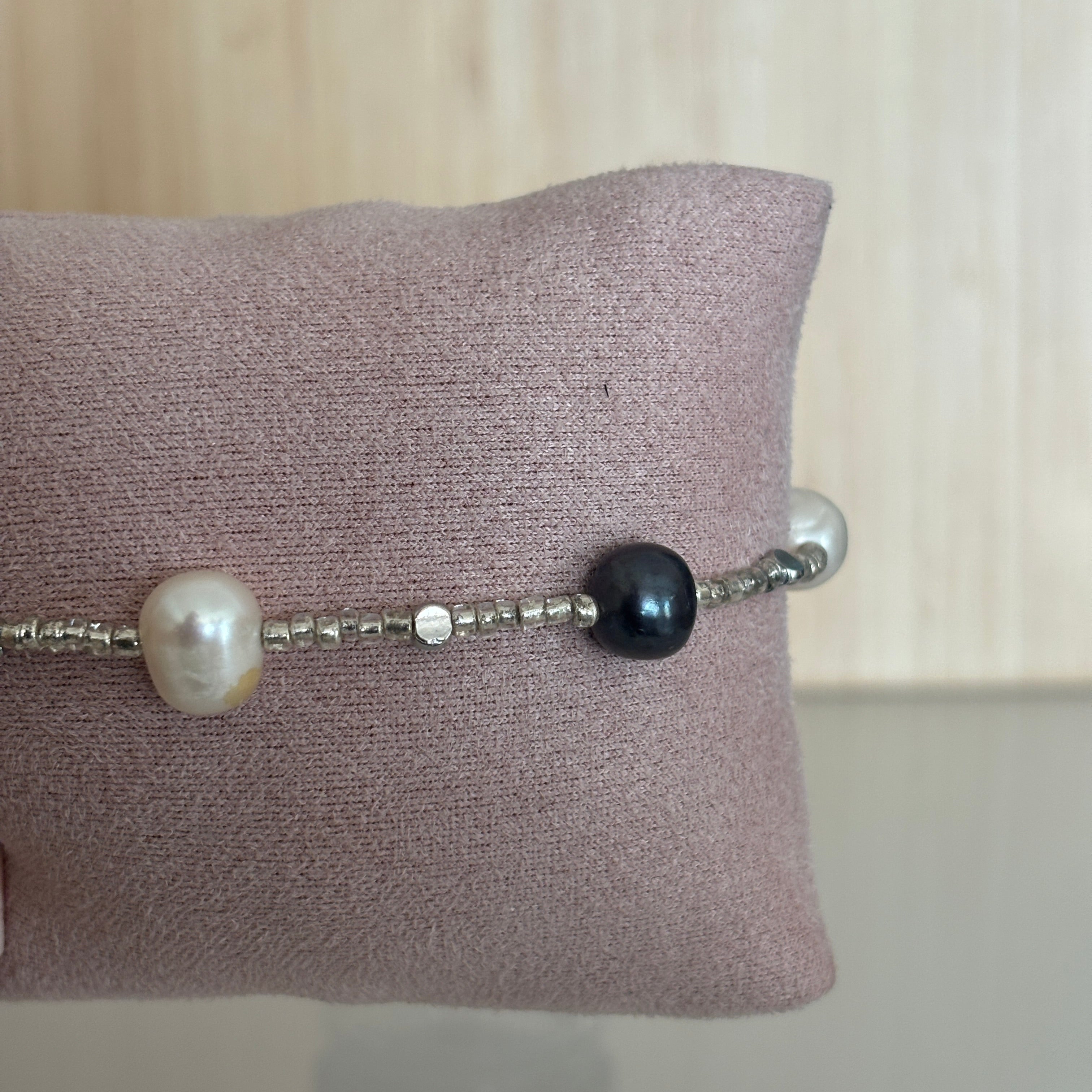 Bracelet Perth - Argenté, perles de verre & grosses perles de culture