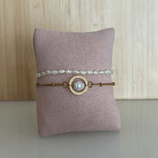 Bracelet San Juan – Double rang perles de culture & apprêt rond acier
