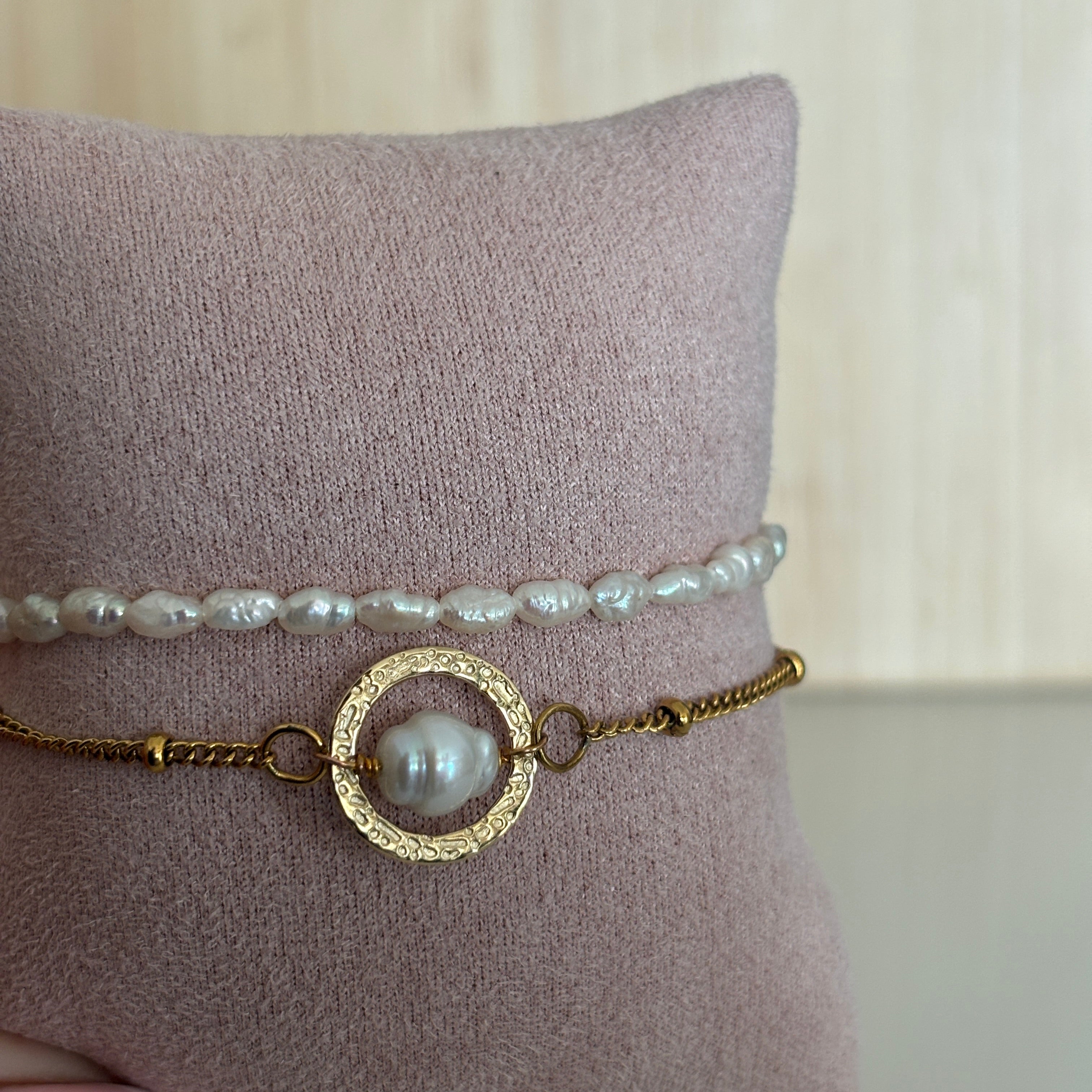 Bracelet San Juan – Double rang perles de culture & apprêt rond acier