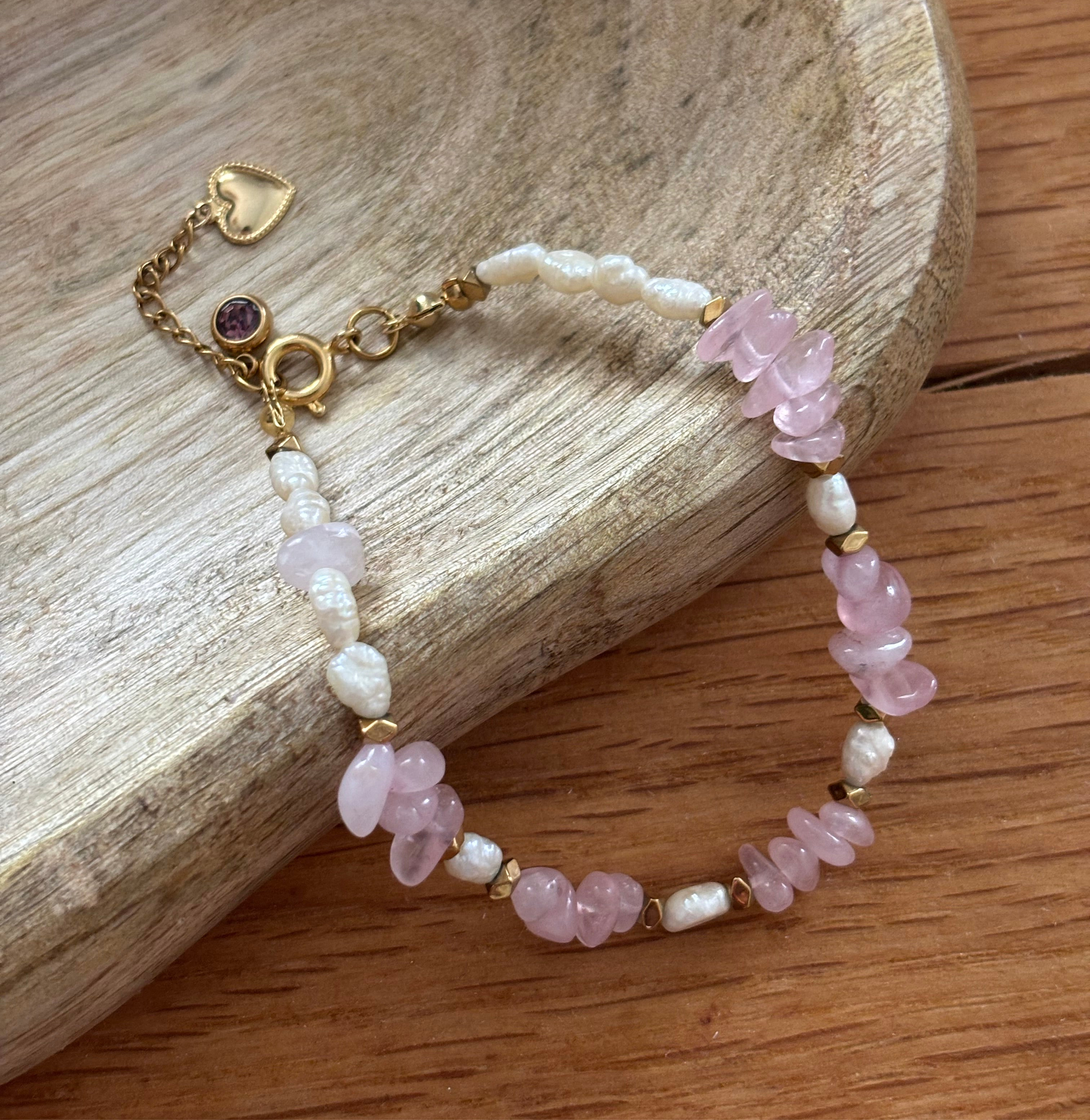 Bracelet Tinos - Perles naturelles et quartz rose