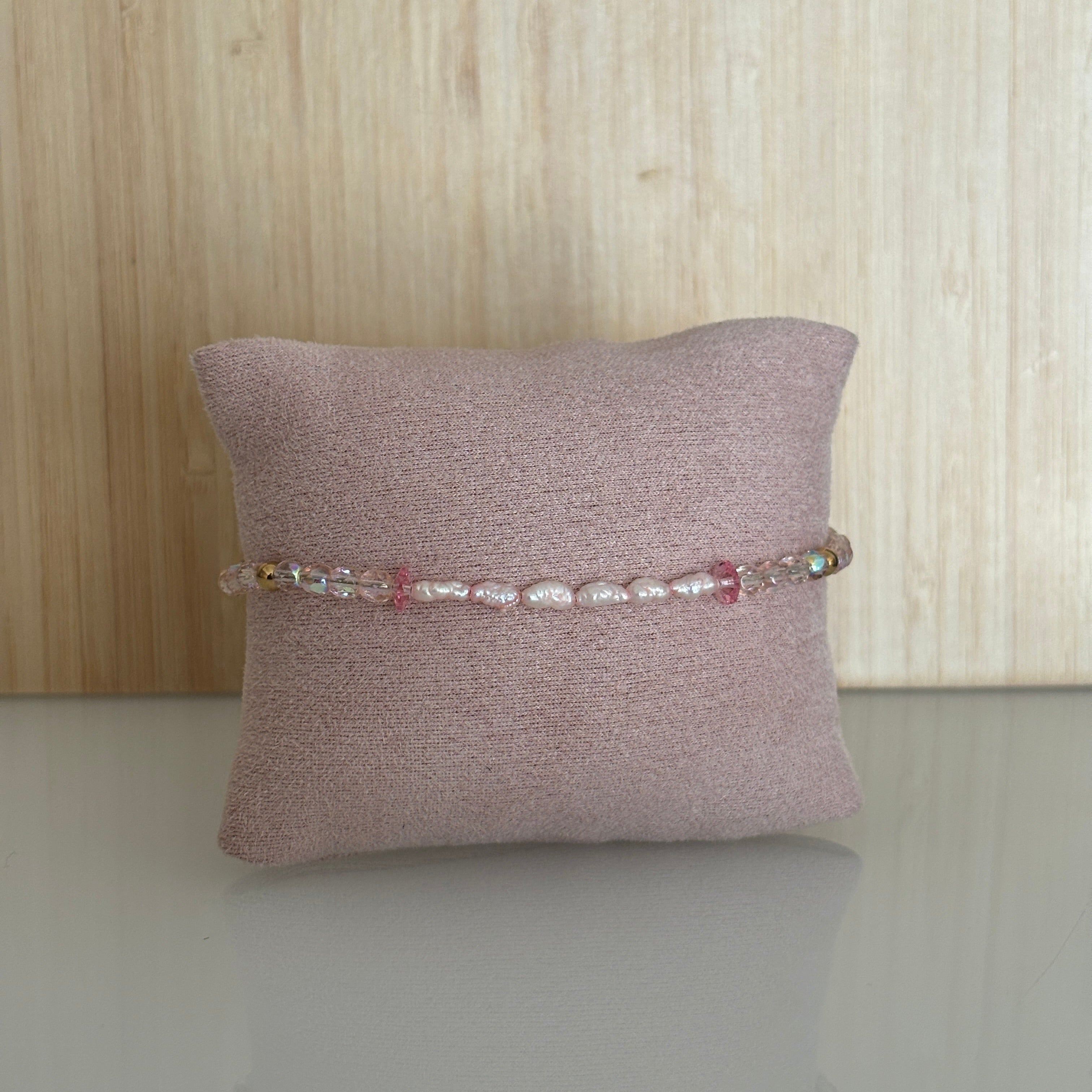 Bracelet Antibes - Perles de culture roses & fleurs Swarovski