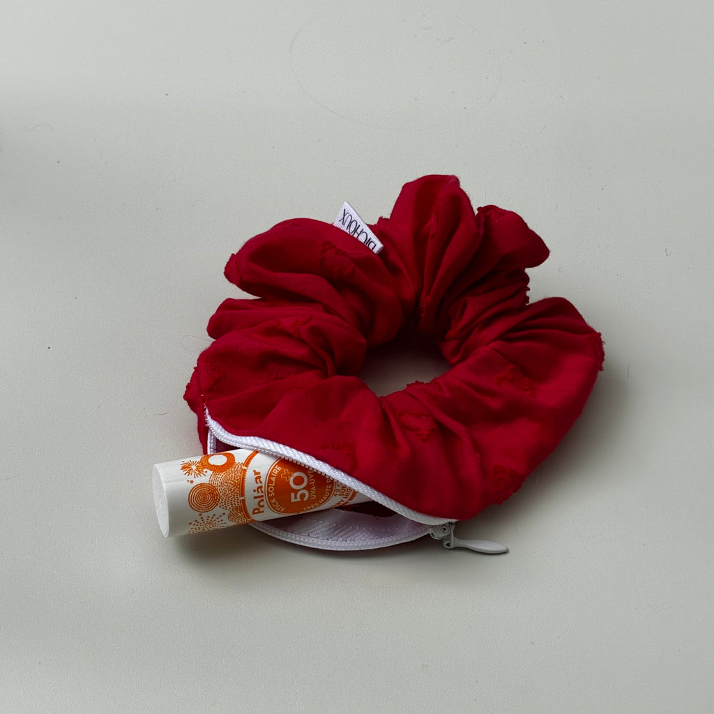 Chouchou cheveux fait main zip rouge coeur - Adèle