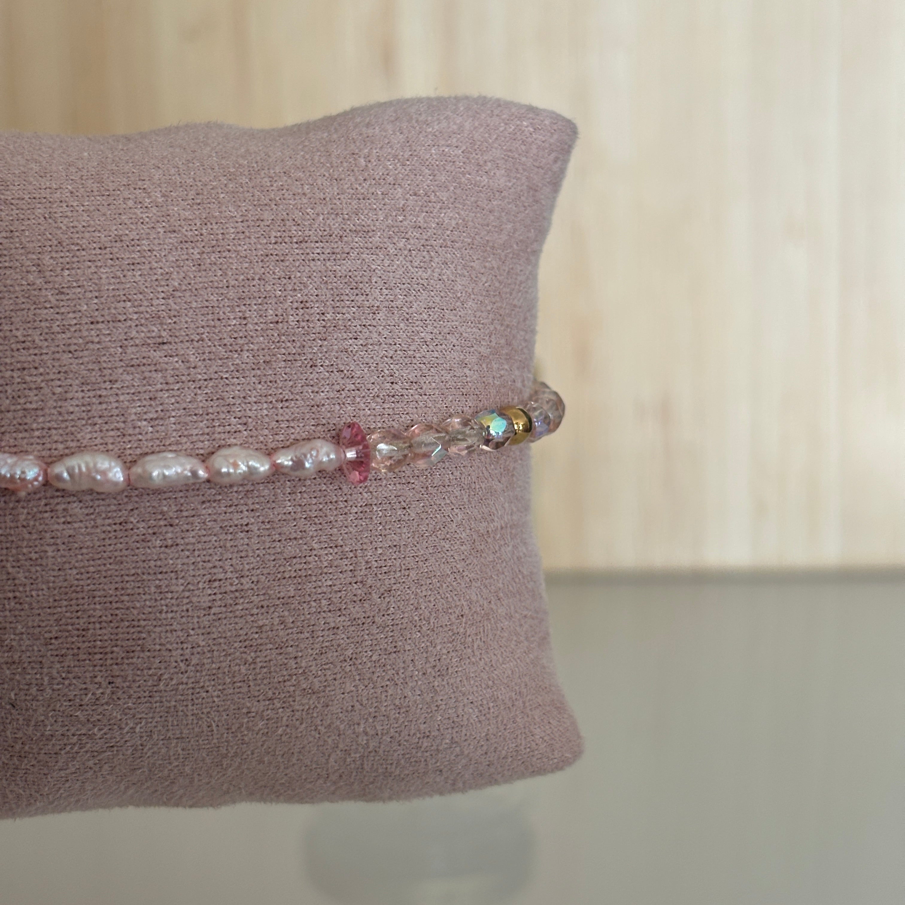 Bracelet Antibes - Perles de culture roses & fleurs Swarovski