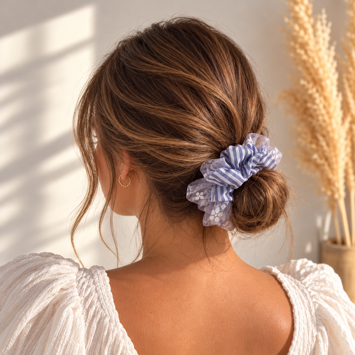 Chouchou cheveux fait main Viola - Coton rayé violet