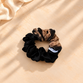 Chouchou cheveux fait main bi matière soie noire et marron - Faustine
