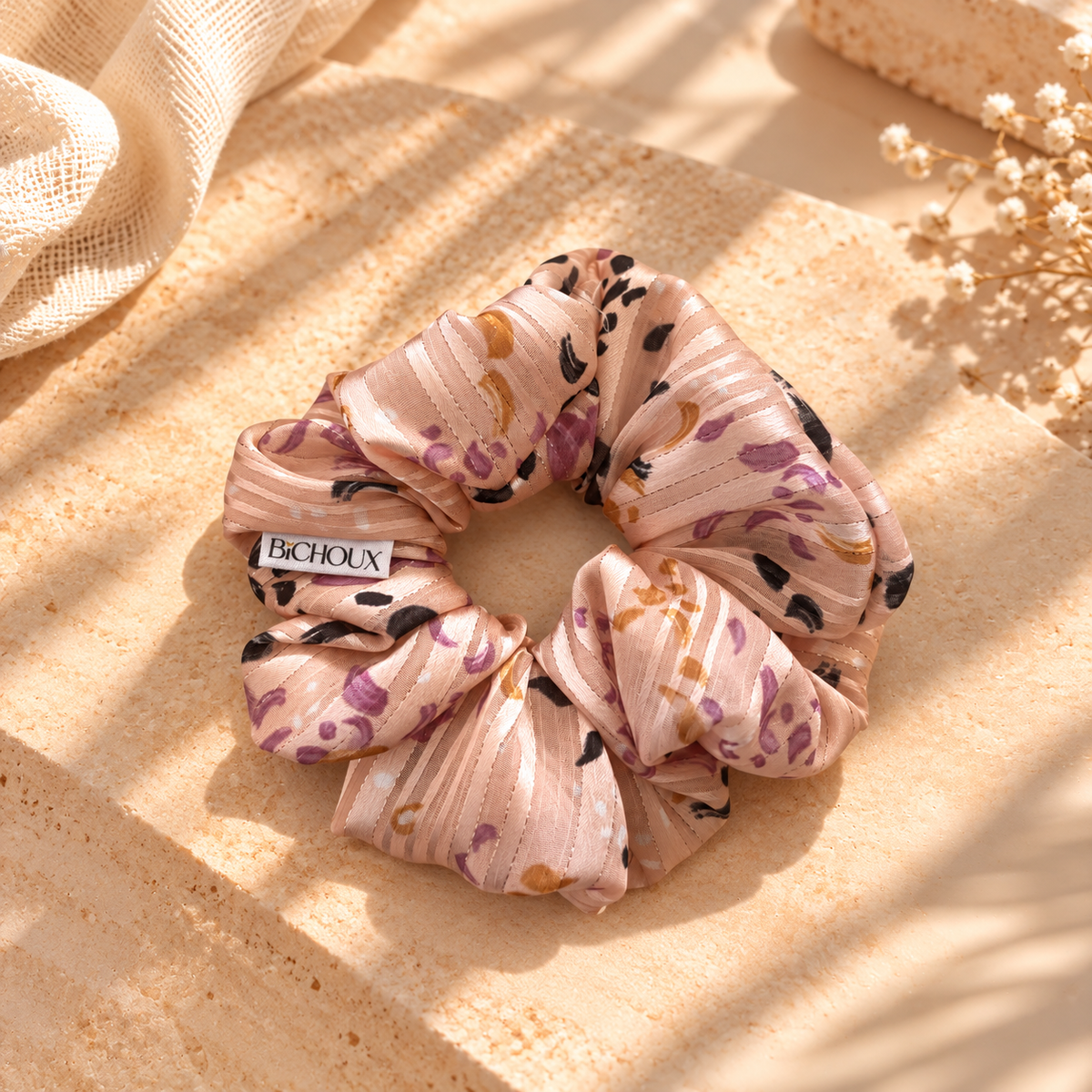 Chouchou Bianca - Mousseline rose scintillante