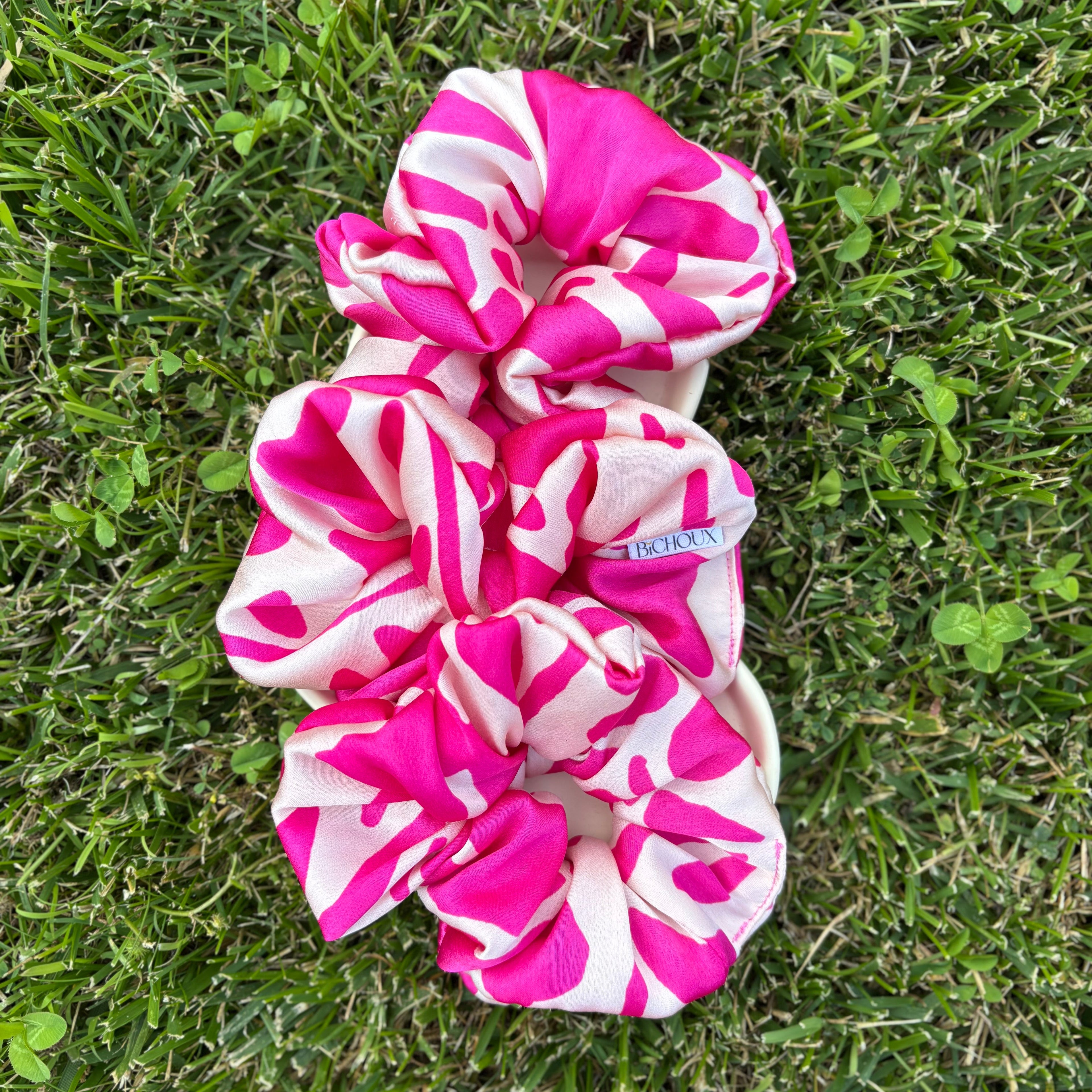 Chouchou Célia en soie rose & crème