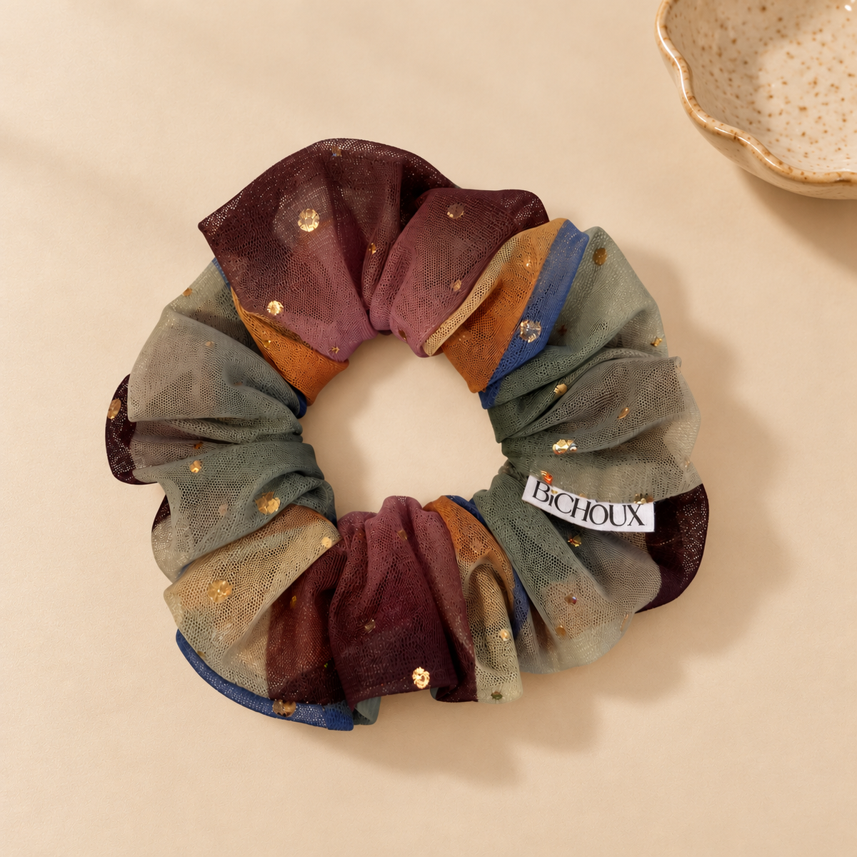 Chouchou Maëlys - Tulle multicolore à détails dorés