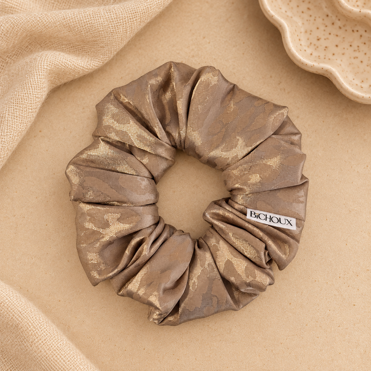 Chouchou Naya – Satin bi-matière beige léopard