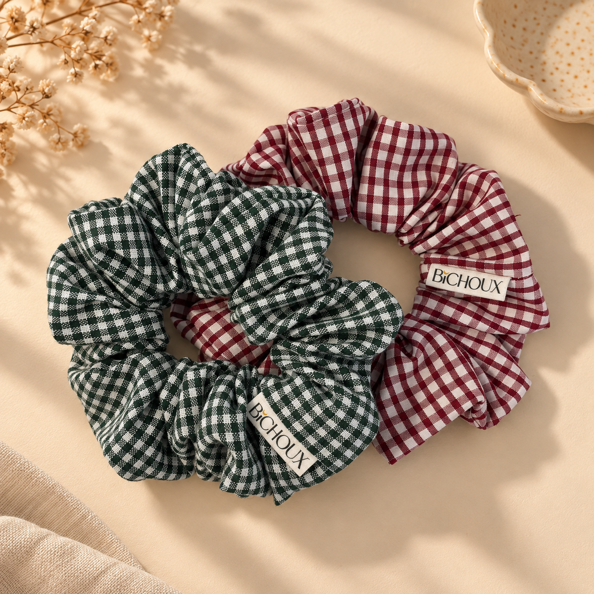 Chouchou Tess – Coton vichy blanc et vert sapin
