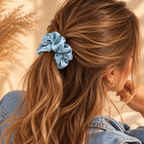Chouchou cheveux fait main velours bleu ciel - Louna