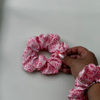 Chouchou cheveux fait main coeurs roses - Mélina